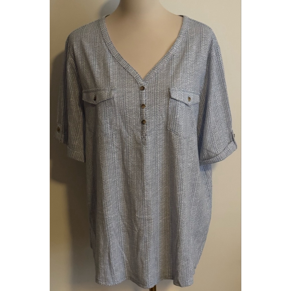 Women's Croft & Barrow Tunic 1X Light Blue & White